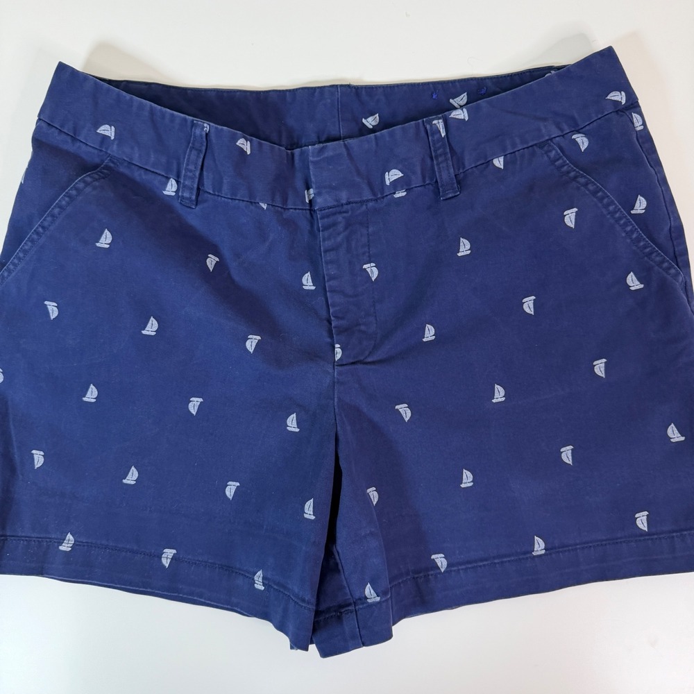 Le Tigre Womens 14 Navy Blue Sailboat Printed Chino Shorts Nautical